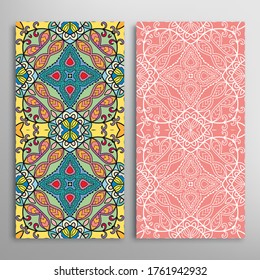 Patrones verticales sin fisuras, textura de encaje geométrico floral para Boda, Día de San Valentín, tarjeta de saludo o Invitación de Cumpleaños. Decorativos fondos de doodle impecables. Patrón de frontera de ornamentos étnicos