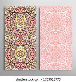 Patrones verticales sin fisuras, textura de encaje geométrico floral para Boda, Día de San Valentín, tarjeta de saludo o Invitación de Cumpleaños. Decorativos fondos de doodle impecables. Patrón de frontera de ornamentos étnicos