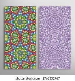 Vertical seamless patterns set, floral geometric lace texture for Wedding, Valentine's day, greeting card or Birthday Invitation. Decorative seamless doodle backgrounds. Ethnic ornament border pattern