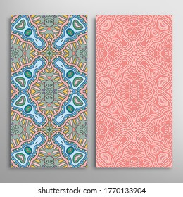 Vertical seamless patterns set, floral geometric lace texture for Wedding, Valentine's day, greeting card or Birthday Invitation. Decorative seamless doodle backgrounds. Ethnic ornament border pattern