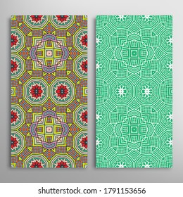 Vertical seamless patterns set, floral geometric lace texture for Wedding, Valentine's day, greeting card or Birthday Invitation. Decorative seamless doodle backgrounds. Ethnic ornament border pattern