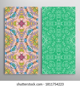 Patrones verticales sin fisuras, textura de encaje geométrico floral para Boda, Día de San Valentín, tarjeta de saludo o Invitación de Cumpleaños. Decorativos fondos de doodle impecables. Patrón de frontera de ornamentos étnicos