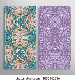Patrones verticales sin fisuras, textura de encaje geométrico floral para Boda, Día de San Valentín, tarjeta de saludo o Invitación de Cumpleaños. Decorativos fondos de doodle impecables. Patrón de frontera de ornamentos étnicos