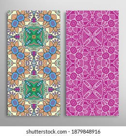 Patrones verticales sin fisuras, textura de encaje geométrico floral para Boda, Día de San Valentín, tarjeta de saludo o Invitación de Cumpleaños. Decorativos fondos de doodle impecables. Patrón de frontera de ornamentos étnicos