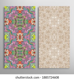Patrones verticales sin fisuras, textura de encaje geométrico floral para Boda, Día de San Valentín, tarjeta de saludo o Invitación de Cumpleaños. Decorativos fondos de doodle impecables. Patrón de frontera de ornamentos étnicos