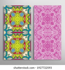 Patrones verticales sin fisuras, textura de encaje geométrico floral para Boda, Día de San Valentín, tarjeta de saludo o Invitación de Cumpleaños. Decorativos fondos de doodle impecables. Patrón de frontera de ornamentos étnicos