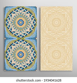 Vertical seamless patterns set, floral geometric lace texture for Wedding, Valentine's day, greeting card or Birthday Invitation. Decorative seamless doodle backgrounds. Ethnic ornament border pattern
