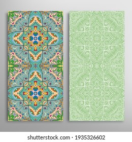 Patrones verticales sin fisuras, textura de encaje geométrico floral para Boda, Día de San Valentín, tarjeta de saludo o Invitación de Cumpleaños. Decorativos fondos de doodle impecables. Patrón de frontera de ornamentos étnicos