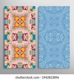 Vertical seamless patterns set, floral geometric lace texture for Wedding, Valentine's day, greeting card or Birthday Invitation. Decorative seamless doodle backgrounds. Ethnic ornament border pattern