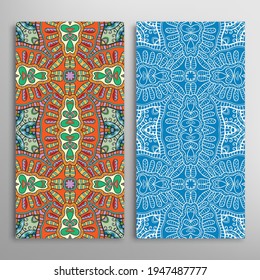 Vertical seamless patterns set, floral geometric lace texture for Wedding, Valentine's day, greeting card or Birthday Invitation. Decorative seamless doodle backgrounds. Ethnic ornament border pattern