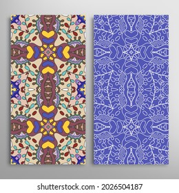 Vertical seamless patterns set, floral geometric lace texture for Wedding, Valentine's day, greeting card or Birthday Invitation. Decorative seamless doodle backgrounds. Ethnic ornament border pattern