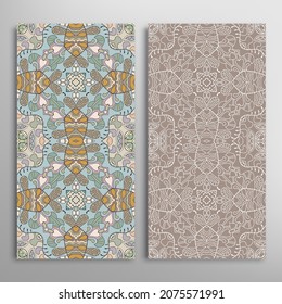 Patrones verticales sin fisuras, textura de encaje geométrico floral para Boda, Día de San Valentín, tarjeta de saludo o Invitación de Cumpleaños. Decorativos fondos de doodle impecables. Patrón de frontera de ornamentos étnicos