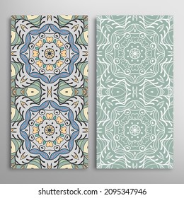 Vertical seamless patterns set, floral geometric lace texture for Wedding, Valentine's day, greeting card or Birthday Invitation. Decorative seamless doodle backgrounds. Ethnic ornament border pattern