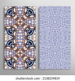 Vertical seamless patterns set, floral geometric lace texture for Wedding, Valentine's day, greeting card or Birthday Invitation. Decorative seamless doodle backgrounds. Ethnic ornament border pattern