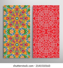Vertical seamless patterns set, floral geometric lace texture for Wedding, Valentine's day, greeting card or Birthday Invitation. Decorative seamless doodle backgrounds. Ethnic ornament border pattern