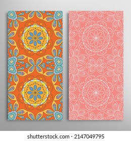 Vertical seamless patterns set, floral geometric lace texture for Wedding, Valentine's day, greeting card or Birthday Invitation. Decorative seamless doodle backgrounds. Ethnic ornament border pattern
