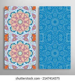 Vertical seamless patterns set, floral geometric lace texture for Wedding, Valentine's day, greeting card or Birthday Invitation. Decorative seamless doodle backgrounds. Ethnic ornament border pattern