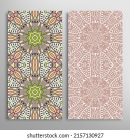 Vertical seamless patterns set, floral geometric lace texture for Wedding, Valentine's day, greeting card or Birthday Invitation. Decorative seamless doodle backgrounds. Ethnic ornament border pattern