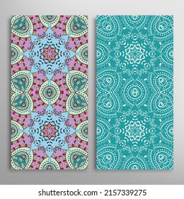 Vertical seamless patterns set, floral geometric lace texture for Wedding, Valentine's day, greeting card or Birthday Invitation. Decorative seamless doodle backgrounds. Ethnic ornament border pattern
