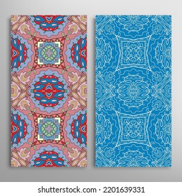 Vertical seamless patterns set, floral geometric lace texture for Wedding, Valentine's day, greeting card or Birthday Invitation. Decorative seamless doodle backgrounds. Ethnic ornament border pattern