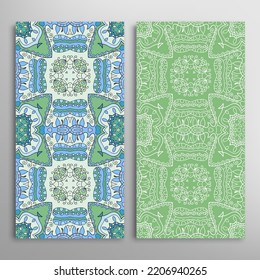Vertical seamless patterns set, floral geometric lace texture for Wedding, Valentine's day, greeting card or Birthday Invitation. Decorative seamless doodle backgrounds. Ethnic ornament border pattern