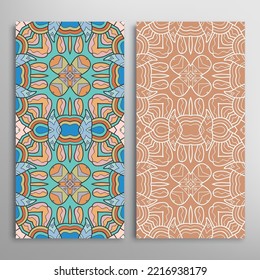 Vertical seamless patterns set, floral geometric lace texture for Wedding, Valentine's day, greeting card or Birthday Invitation. Decorative seamless doodle backgrounds. Ethnic ornament border pattern