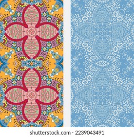 Vertikale nahtlose Muster, florale geometrische Spitzentechnologie für Hochzeit, Valentinstag, Grußkarte oder Geburtstagseinladung. Dekorative, nahtlose, doodle Hintergründe. Grenzmuster für ethnische Ziergegenstände