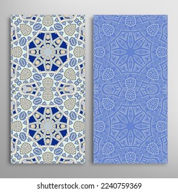 Vertical seamless patterns set, floral geometric lace texture for Wedding, Valentine's day, greeting card or Birthday Invitation. Decorative seamless doodle backgrounds. Ethnic ornament border pattern