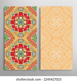 Vertical seamless patterns set, floral geometric lace texture for Wedding, Valentine's day, greeting card or Birthday Invitation. Decorative seamless doodle backgrounds. Ethnic ornament border pattern