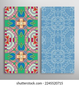 Vertical seamless patterns set, floral geometric lace texture for Wedding, Valentine's day, greeting card or Birthday Invitation. Decorative seamless doodle backgrounds. Ethnic ornament border pattern