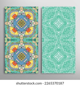 Vertical seamless patterns set, floral geometric lace texture for Wedding, Valentine's day, greeting card or Birthday Invitation. Decorative seamless doodle backgrounds. Ethnic ornament border pattern