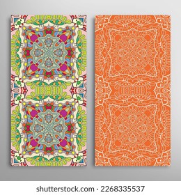 Vertical seamless patterns set, floral geometric lace texture for Wedding, Valentine's day, greeting card or Birthday Invitation. Decorative seamless doodle backgrounds. Ethnic ornament border pattern
