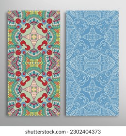 Vertical seamless patterns set, floral geometric lace texture for Wedding, Valentine's day, greeting card or Birthday Invitation. Decorative seamless doodle backgrounds. Ethnic ornament border pattern