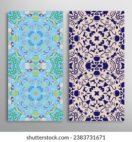 Vertical seamless patterns set, floral geometric lace texture for Wedding, Valentine's day, greeting card or Birthday Invitation. Decorative seamless doodle backgrounds. Ethnic ornament border pattern