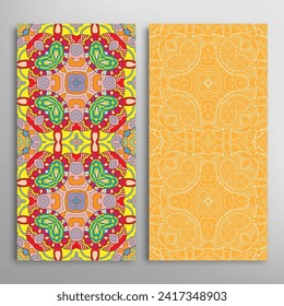 Vertical seamless patterns set, floral geometric lace texture for Wedding, Valentine's day, greeting card or Birthday Invitation. Decorative seamless doodle backgrounds. Ethnic ornament border pattern