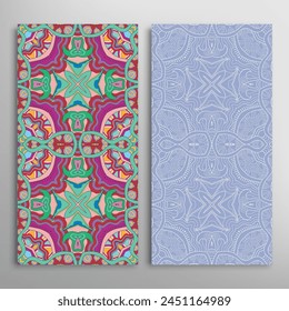 Vertical seamless patterns set, floral geometric lace texture for Wedding, Valentine's day, greeting card or Birthday Invitation. Decorative seamless doodle backgrounds. Ethnic ornament border pattern