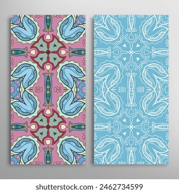 Conjunto de patrones sin costuras de Vertical, textura de encaje geométrica floral para la Boda, día de San Valentín, tarjeta de felicitación o invitación de cumpleaños. Fondos de garabatos sin costuras decorativos. Patrón de borde de adorno étnico