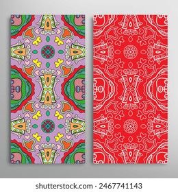 Vertical seamless patterns set, floral geometric lace texture for Wedding, Valentine's day, greeting card or Birthday Invitation. Decorative seamless doodle backgrounds. Ethnic ornament border pattern
