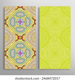 Vertical seamless patterns set, floral geometric lace texture for Wedding, Valentine's day, greeting card or Birthday Invitation. Decorative seamless doodle backgrounds. Ethnic ornament border pattern
