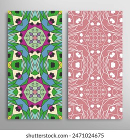Vertical seamless patterns set, floral geometric lace texture for Wedding, Valentine's day, greeting card or Birthday Invitation. Decorative seamless doodle backgrounds. Ethnic ornament border pattern