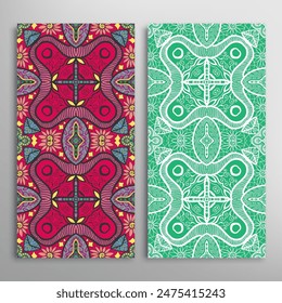 Vertical seamless patterns set, floral geometric lace texture for Wedding, Valentine's day, greeting card or Birthday Invitation. Decorative seamless doodle backgrounds. Ethnic ornament border pattern