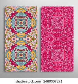 Vertikale nahtlose Muster gesetzt, florale geometrische Spitze Textur für Hochzeit, Valentinstag, Grußkarte oder Geburtstagseinladung. Dekorative nahtlose Doodle Hintergründe. Ethnische Ornamente Grenzmuster