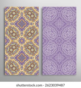 Conjunto de patrones sin costuras de Vertical, textura de encaje geométrico floral para Boda, día de San Valentín, tarjeta de felicitación o invitación de cumpleaños. Fondos de doodle sin fisuras decorativas. Patrón de frontera de adorno étnico