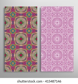 Vertical seamless patterns set, floral geometric lace background for Wedding, Bridal, Valentine's day, greeting cards or Birthday Invitations. Decorative seamless texture, tribal ethnic ornament