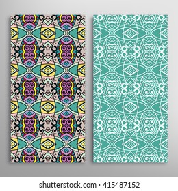 Vertical seamless patterns set, floral geometric lace background for Wedding, Bridal, Valentine's day, greeting cards or Birthday Invitations. Decorative seamless texture, tribal ethnic ornament