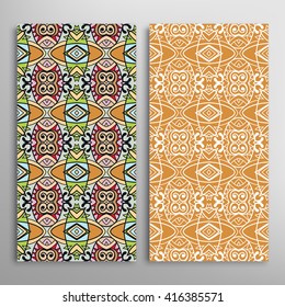 Vertical seamless patterns set, floral geometric lace texture for Wedding, Bridal, Valentine's day, greeting cards or Birthday Invitations. Decorative seamless backgrounds, tribal ethnic ornament