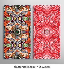 Vertical seamless patterns set, floral geometric lace texture for Wedding, Bridal, Valentine's day, greeting cards or Birthday Invitations. Decorative seamless backgrounds, tribal ethnic ornament