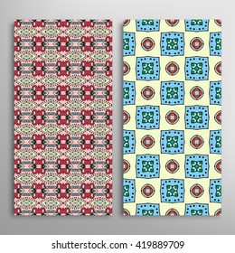 Vertical seamless patterns set, floral geometric lace texture for Wedding, Bridal, Valentine's day, greeting cards or Birthday Invitations. Decorative seamless backgrounds, tribal ethnic ornament