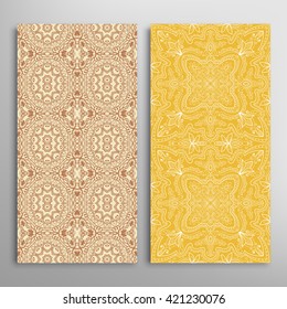 Vertical seamless patterns set, floral geometric lace texture for Wedding, Bridal, Valentine's day, greeting cards or Birthday Invitations. Decorative seamless backgrounds, tribal ethnic ornament