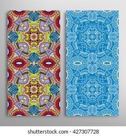 Vertical seamless patterns set, floral geometric lace texture for Wedding, Bridal, Valentine's day, greeting cards or Birthday Invitations. Decorative seamless backgrounds, tribal ethnic ornament